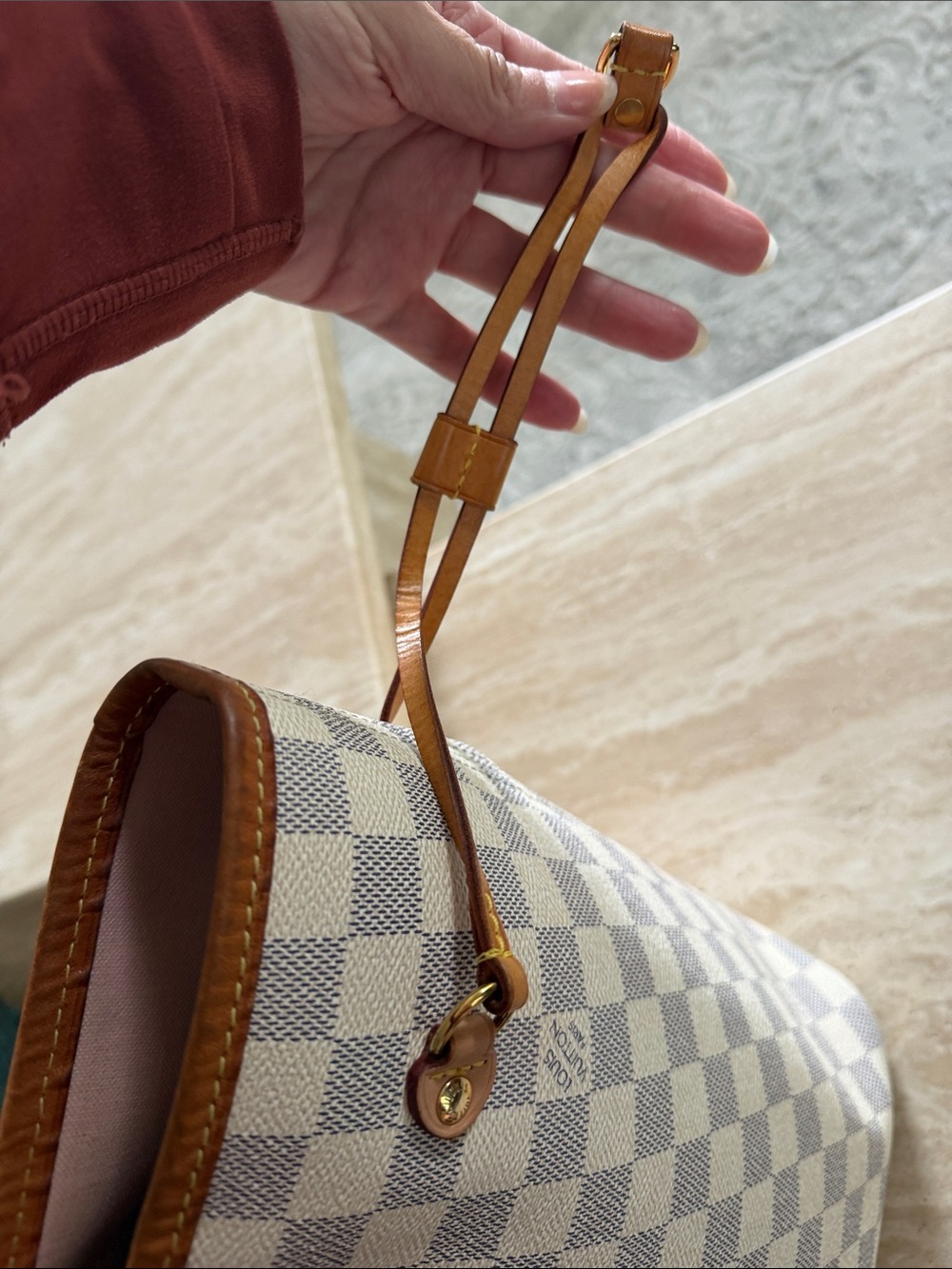 Louis Vuitton Damier Azur Canvas Tote in Cream and Brown Trim - Picture 5 of 8